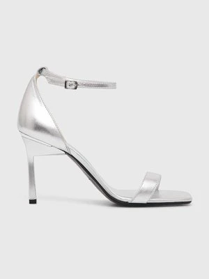 Calvin Klein sandały skórzane HEEL SANDAL 90 MET kolor srebrny HW0HW02132