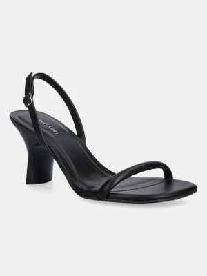 Calvin Klein sandały skórzane SCULPT KITT HEEL STRAPPY LTH kolor czarny HW0HW02800