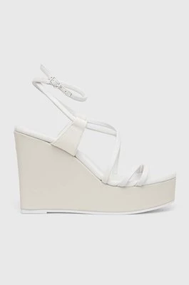 Calvin Klein sandały skórzane WEDGE kolor biały HW0HW01952