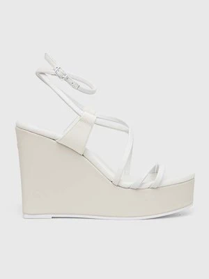 Calvin Klein sandały skórzane WEDGE kolor biały HW0HW01952