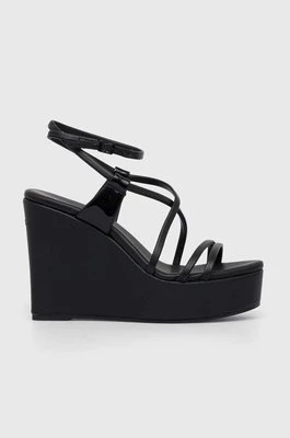 Calvin Klein sandały skórzane WEDGE kolor czarny HW0HW01952