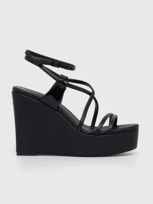 Calvin Klein sandały skórzane WEDGE kolor czarny HW0HW01952