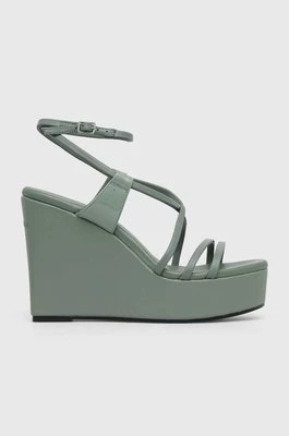 Calvin Klein sandały skórzane WEDGE kolor zielony HW0HW01952