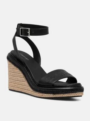 Calvin Klein sandały skórzane WEDGE SANDAL 70 - HE kolor czarny HW0HW02376