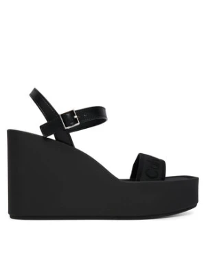 Calvin Klein Sandały Wedge 70 Sndl Webbing Lth HW0HW02882 Czarny