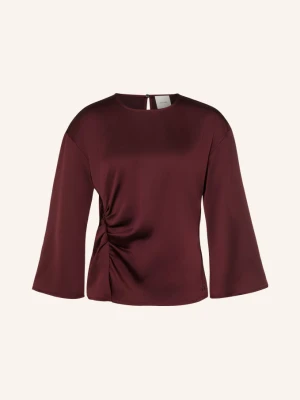 Calvin Klein Satynowa Bluzka Koszulowa Z Rękawami 3 / 4 rot CIEMNOCZERWONY
