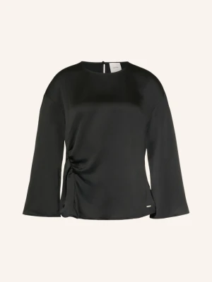 Calvin Klein Satynowa Bluzka Koszulowa Z Rękawami 3 / 4 schwarz CZARNY