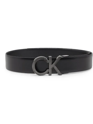Calvin Klein Skórzany pasek ADJ/REV CK METAL DIAGONAL 35MM czarny