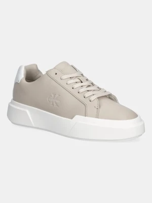 Calvin Klein sneakersy skórzane CHUNKY CUPSOLE LACEUP LTH kolor beżowy YW0YW01947