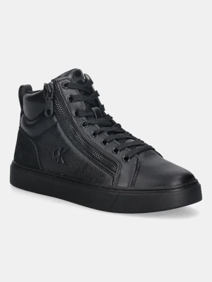 Calvin Klein sneakersy skórzane CLASSIC CUP MID LACEUP ZIP LTH męskie kolor czarny YM0YM01428