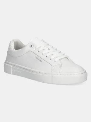 Calvin Klein sneakersy skórzane CUPSOLE LACE UP - WOVEN LTH kolor biały HW0HW02298