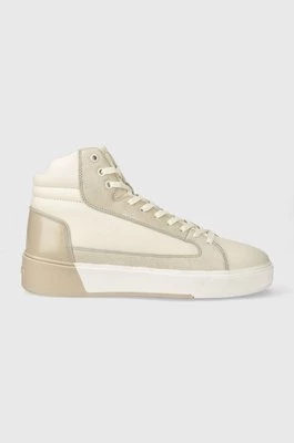 Calvin Klein sneakersy skórzane HIGH TOP LACE UP INV STITCH kolor beżowy HM0HM01164