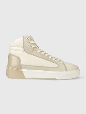 Calvin Klein sneakersy skórzane HIGH TOP LACE UP INV STITCH kolor beżowy HM0HM01164