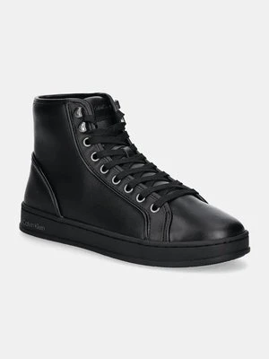 Calvin Klein sneakersy skórzane HIGH TOP LACE UP PIPING kolor czarny HM0HM01589