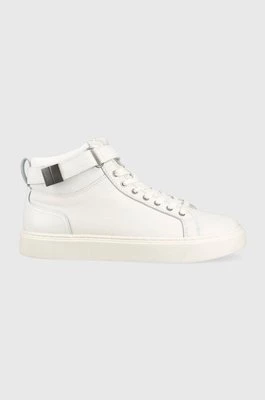 Calvin Klein sneakersy skórzane HIGH TOP LACE UP W/PLAQUE kolor biały HM0HM00973