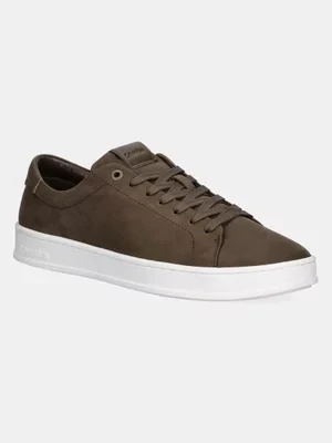 Calvin Klein sneakersy skórzane LOW TOP LACE UP NU kolor brązowy HM0HM01758