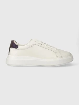 Calvin Klein sneakersy skórzane LOW TOP LACE UP PET kolor biały HM0HM01288