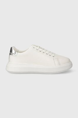 Calvin Klein sneakersy skórzane RAISED CUPSOLE LACE UP LHT BT kolor biały HW0HW02005