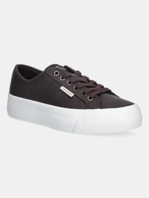 Calvin Klein sneakersy VULC FLATF LACE UP LTH CK damskie kolor brązowy YW0YW01932