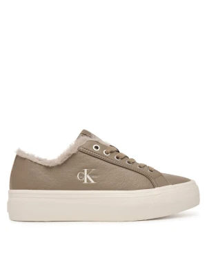 Calvin Klein Sneakersy Vulc Flatf Laceup Lth Fur HW0HW03235 Beżowy