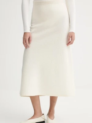 Calvin Klein spódnica wełniana kolor beżowy midi rozkloszowana LV144E366G