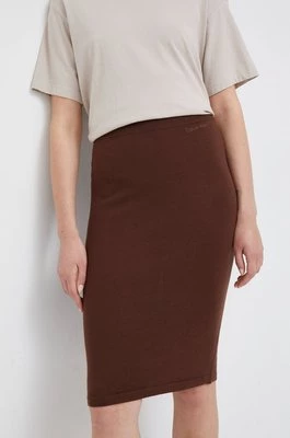 Calvin Klein spódnica wełniana kolor brązowy midi ołówkowa
