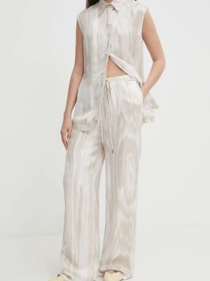 Calvin Klein spodnie damskie kolor beżowy szerokie high waist K20K206609
