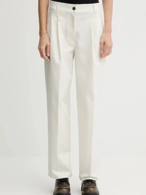 Calvin Klein spodnie damskie kolor beżowy szerokie high waist LV044D664G