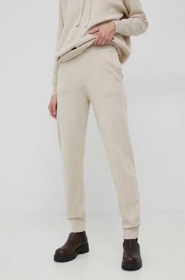 Calvin Klein spodnie dresowe z domieszką wełny damskie kolor beżowy gładkie