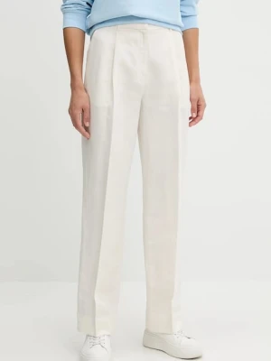 Calvin Klein spodnie lniane kolor beżowy proste high waist LV044B623G