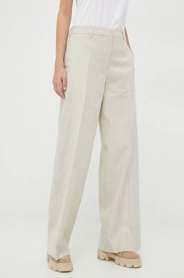 Calvin Klein spodnie lniane kolor beżowy szerokie high waist