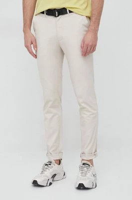 Calvin Klein spodnie męskie kolor beżowy dopasowane