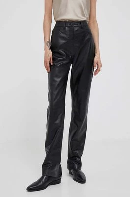 Calvin Klein spodnie skórzane damskie kolor czarny proste high waist