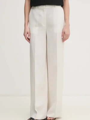 Calvin Klein spodnie z domieszką lnu damskie kolor beżowy proste high waist K20K208381