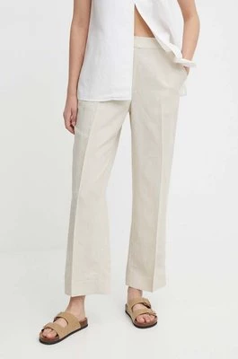 Calvin Klein spodnie z domieszką lnu kolor beżowy proste high waist K20K206695