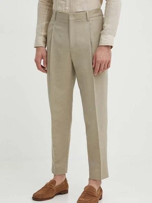 Calvin Klein spodnie z domieszką lnu kolor beżowy w fasonie chinos K10K112879