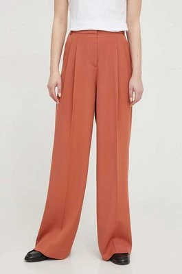 Calvin Klein spodnie z domieszką wełny kolor brązowy szerokie high waist