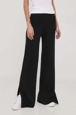 Calvin Klein spodnie z domieszką wełny kolor czarny szerokie high waist