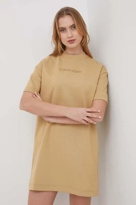 Calvin Klein sukienka bawełniana kolor beżowy mini prosta