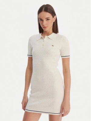 Calvin Klein Sukienka codzienna Microcable LV047F323G Beżowy Slim Fit