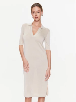 Calvin Klein Sukienka dzianinowa Lyocell Blend Polo Dress Ss K20K205619 Beżowy Regular Fit