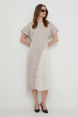 Calvin Klein sukienka kolor beżowy midi prosta K20K207056