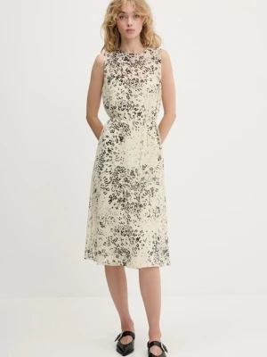 Calvin Klein sukienka kolor beżowy midi rozkloszowana LV144C043G