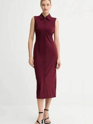 Calvin Klein sukienka kolor bordowy midi prosta LV044C224G