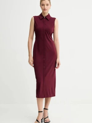 Calvin Klein sukienka kolor bordowy midi prosta LV044C224G