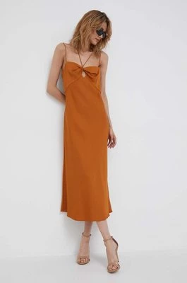 Calvin Klein sukienka kolor brązowy maxi rozkloszowana