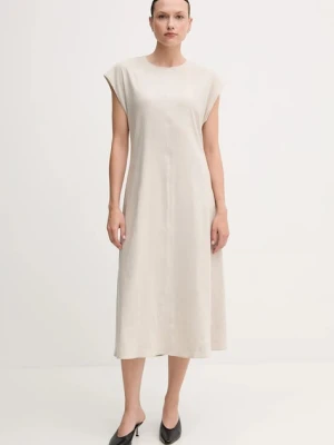 Calvin Klein sukienka lniana kolor beżowy midi prosta LV044B041G