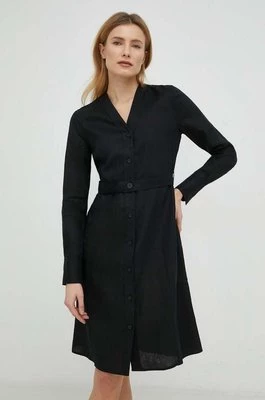 Calvin Klein sukienka lniana kolor czarny mini prosta