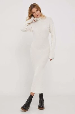 Calvin Klein sukienka wełniana kolor beżowy maxi dopasowana