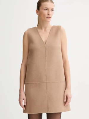 Calvin Klein sukienka z dodatkiem wełny kolor beżowy mini rozkloszowana LV044D017G